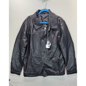 AC Luxury Collection Men's Black Faux Leather Jacket XL Button Up Coat NWT
